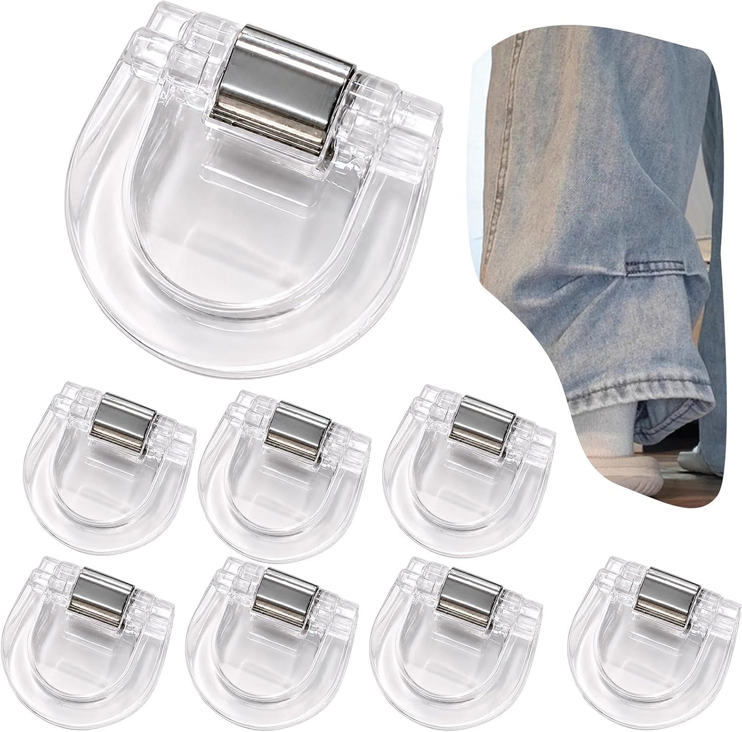 FJW Pant Hem Clips for Length, No Sew Instant Hemming Tool, Transparent Pant Cuff Clips to Shorten Jeans, Dress Pants & Trousers, Reusable Alternative to Hemming Tape