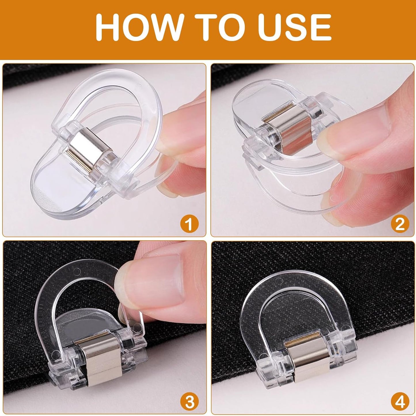 FJW Pant Hem Clips for Length, No Sew Instant Hemming Tool, Transparent Pant Cuff Clips to Shorten Jeans, Dress Pants & Trousers, Reusable Alternative to Hemming Tape