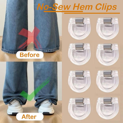 FJW Pant Hem Clips for Length, No Sew Instant Hemming Tool, Transparent Pant Cuff Clips to Shorten Jeans, Dress Pants & Trousers, Reusable Alternative to Hemming Tape