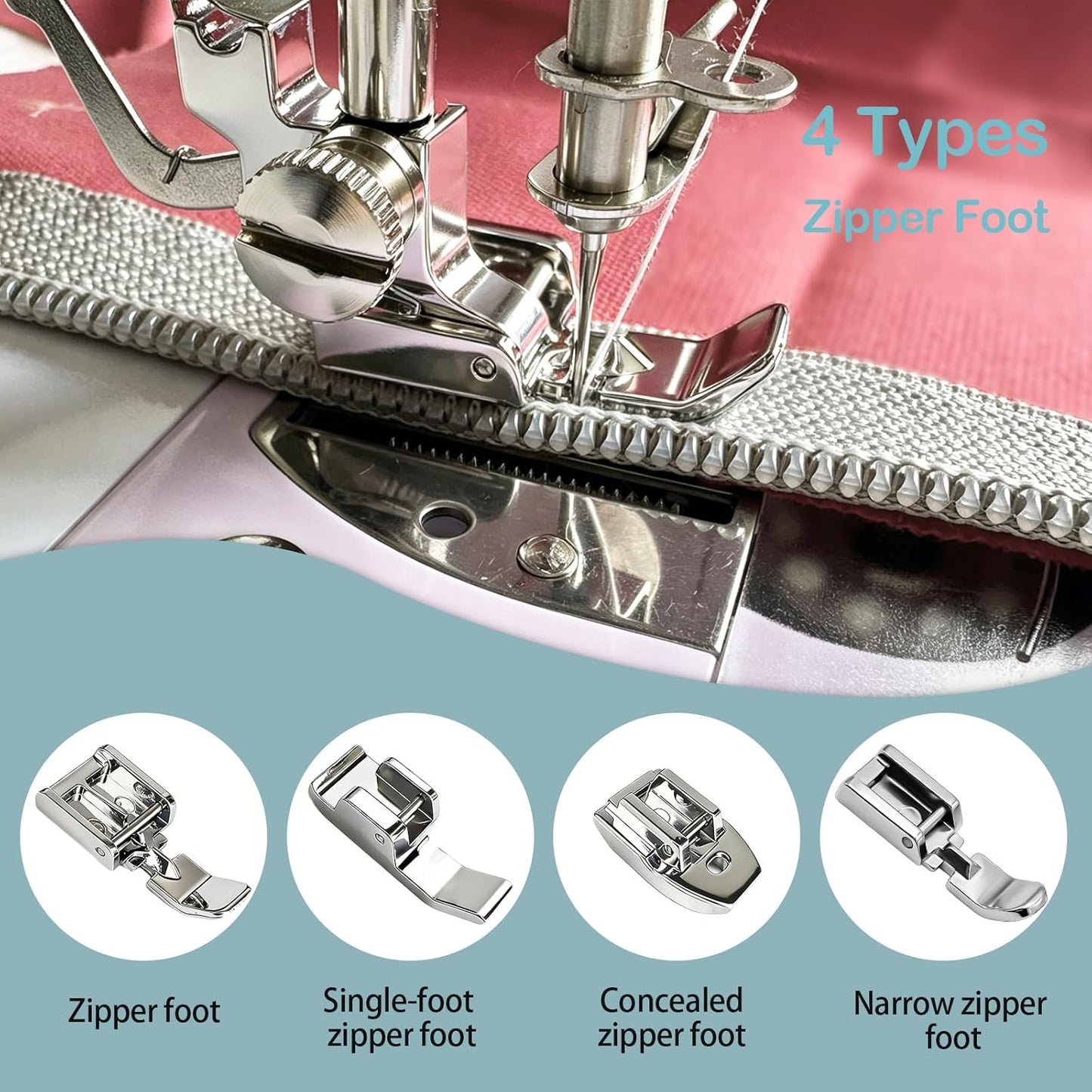 Zipper Presser Foot Set 4 Pcs
